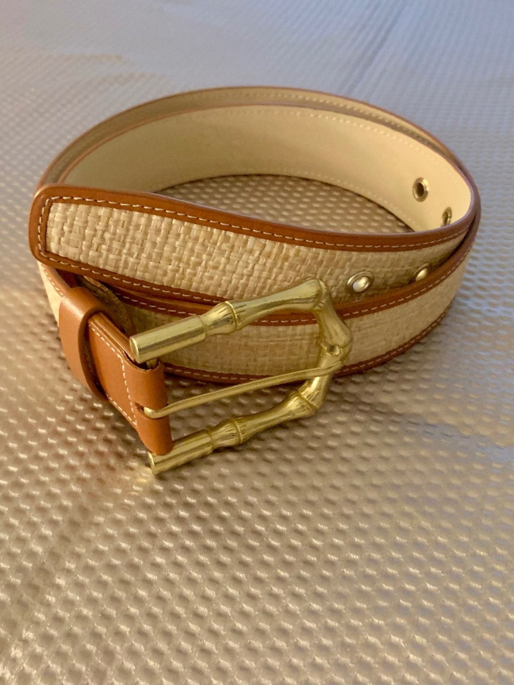 J.McLaughlin Natural Rattan Leather Bamboo Buckle Belt M